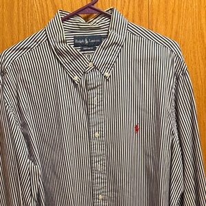 Ralph Lauren Men's Navy and White Striped Shirt